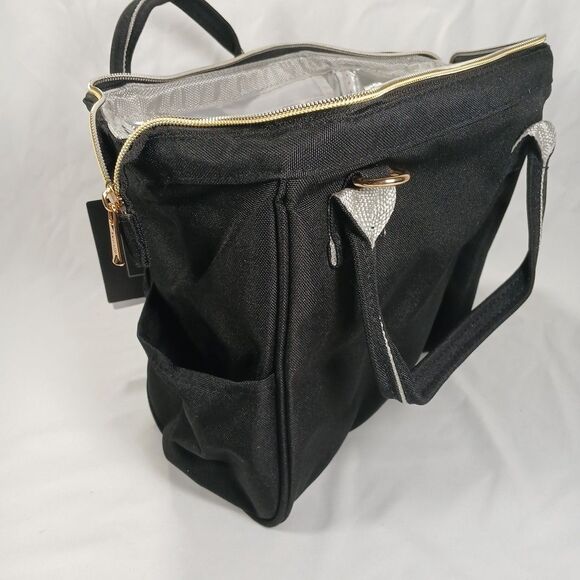 Tomill Insulated Cooler Lunchbox Tote Bag Black with Gold Zippers New Tags - Picture 3 of 7